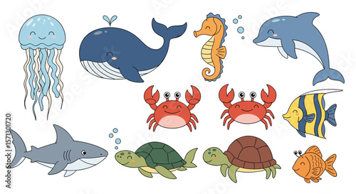 A charming collection of diverse aquatic creatures underwater life illustrations for educational purposes