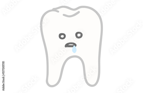 白目をむいてよだれをたらす歯のキャラクターイラスト