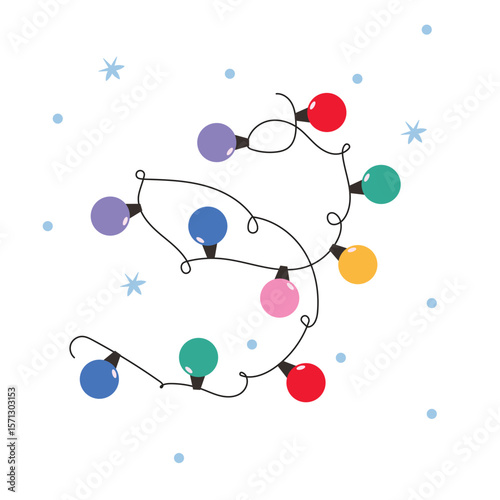 Garland of Christmas lights, elegant minimalist style, festive vector design template in bright glowing colors