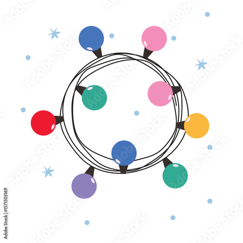 Garland of Christmas lights, elegant minimalist style, festive vector design template in bright glowing colors