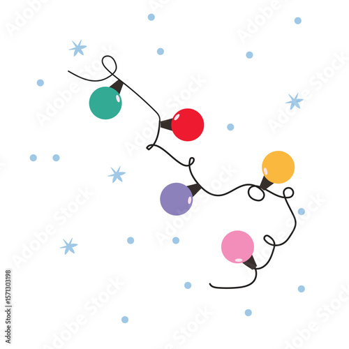 Garland of Christmas lights, elegant minimalist style, festive vector design template in bright glowing colors
