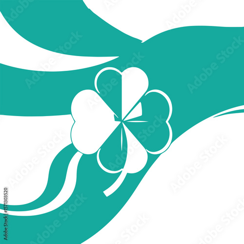 Elegant four leaf clover logo in abstract line art concept design illustration.