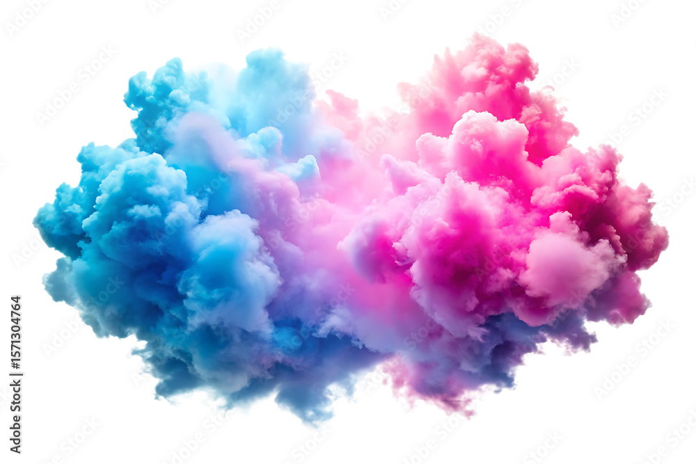 Fototapeta premium Swirling pink and blue clouds with wispy edges and bright white highlights isolated on a transparent background