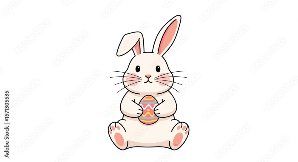Fototapeta premium Charming easter bunny holding a decorated egg festive spring celebration