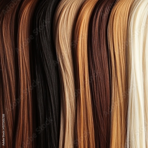 Closeup Texture of A Collection of Different Colors of Pre Bonded Straight Stick Nail Tip (U tip fusion) Human Hair Extensions