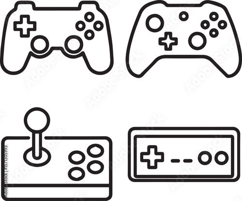 video game controller icons. joy stick icon set. game console icon flat symbol. line art vector illustration. 