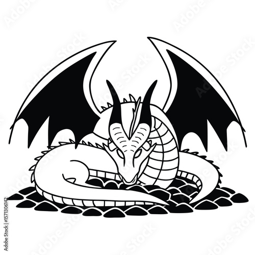 Ancient Dragon Guardian of Hidden Treasures Protecting its Hoard with Majestic Wings Spread Wide