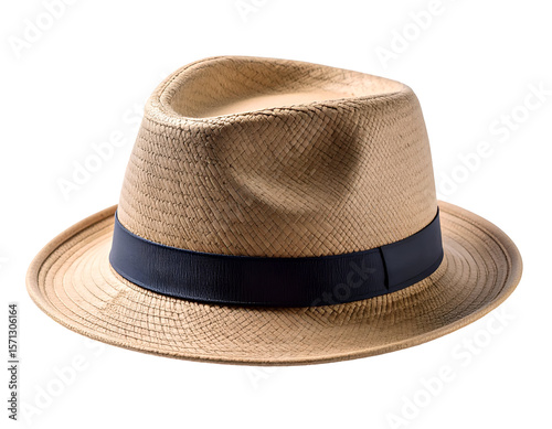Elegantly crafted straw hat featuring a distinctive dark band for a timeless fashion statement.