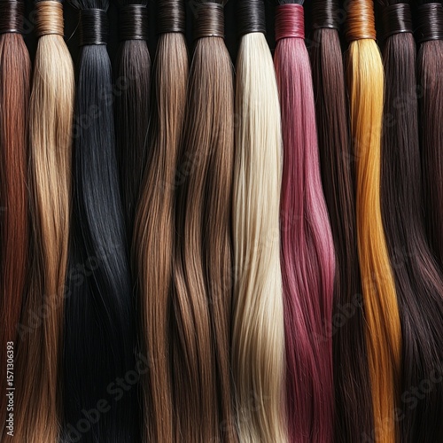 Closeup Texture of A Collection of Different Colors of Pre Bonded Straight Stick Nail Tip (U tip fusion) Human Hair Extensions