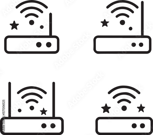 Wi-Fi router icon set. Wireless network modem symbol for app, UI and design element. line art vector illustration 