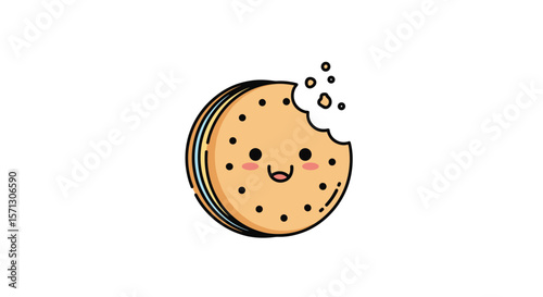 Cute bitten cookie kawaii food character delicious sweet treat illustration
