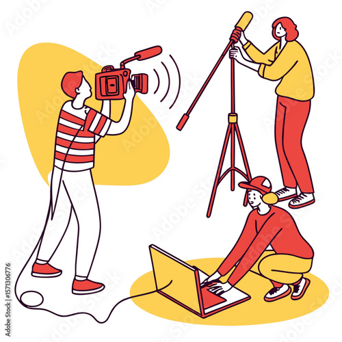 Film Crew Working on Video Production Illustration