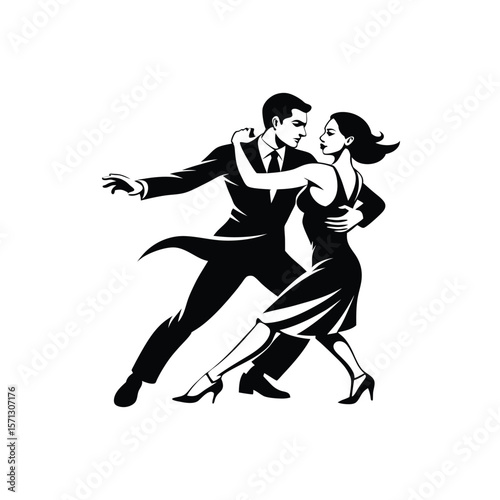 "Elegant Tango Dance Silhouette Couple in Passionate Pose Vector Art"
