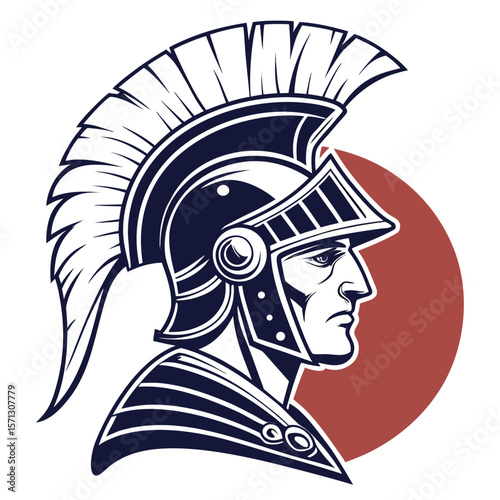 Ancient Warrior Helmet with Plume and Neck Guard Illustration