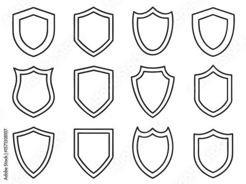 Collection of shield emblems with outline designs symbol protection