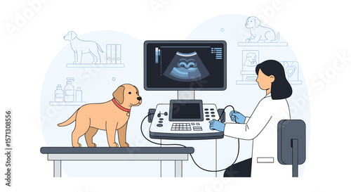 Veterinarian examines puppy's internal organs using advanced ultrasound technology for accurate diagnosis