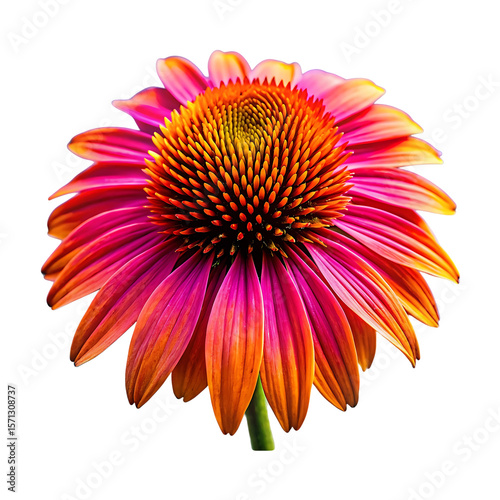 Close up of a vibrant pink and orange coneflower isolated on transparent background