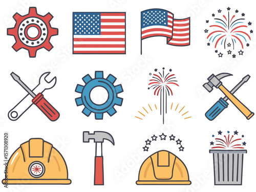 Vector icon set of travel and vacation symbols including beach, sea, sun, car, boat, house, and lighthouse designs