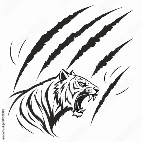 Fierce Tiger Unleashes Its Rage With Powerful Claw Marks Roaring Predator's Ferocity and Strength Captured