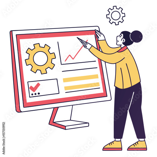 Woman Analyzing Data on Large Computer Screen