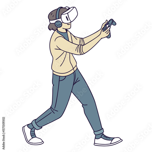 Woman in Beige Shirt Playing VR Game with Controller