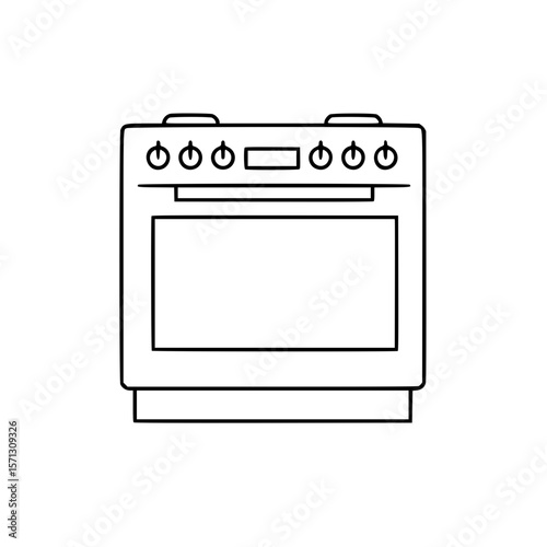 Linear vector icon of a kitchen stove with knobs and empty oven  