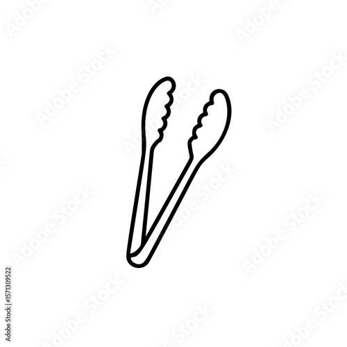 Kitchen tongs in simple linear vector icon style on white background  