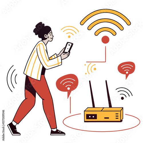 Woman Using Smartphone Connecting to Wifi Router Wireless Network