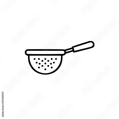 Kitchen strainer for food preparation in simple linear vector icon  