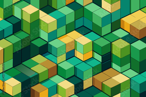 Geometric arrangement of colorful wooden blocks cubes