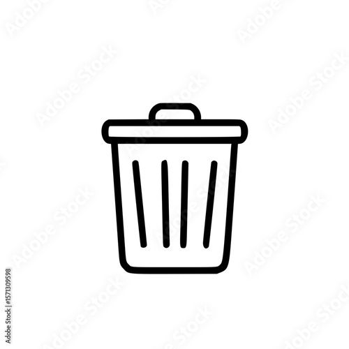 Simple linear vector icon of a trash can on white background  