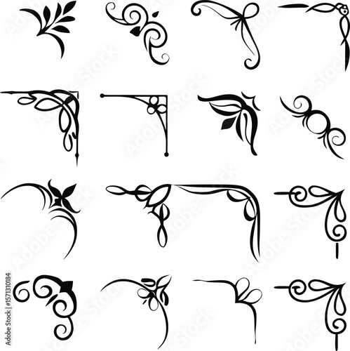 Black ornamental flourishes and corner designs vector