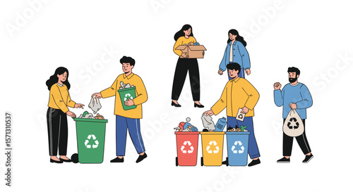 People participating in environmentally friendly waste management and sorting for a greener future