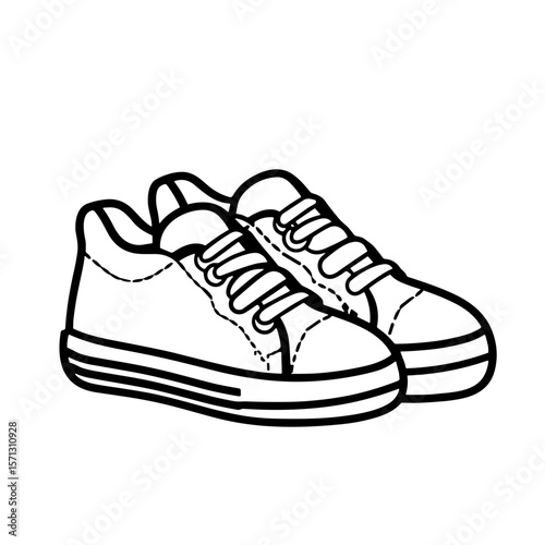 Simple line art illustration of a pair of sneakers on a white background with copy space