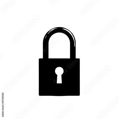 Simple black padlock illustration on a white background with copy space