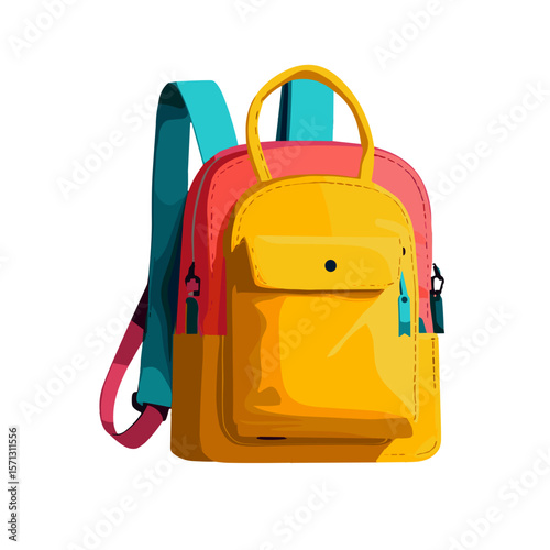 Colorful modern mini backpack with a front pocket on a white background and copy space