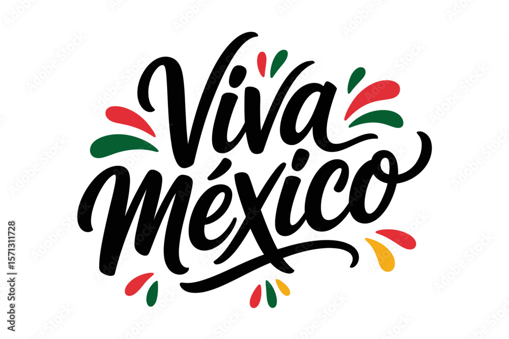 Fototapeta premium Viva México script, Mexican celebration typography, colorful festive calligraphy, national pride, modern vector illustration