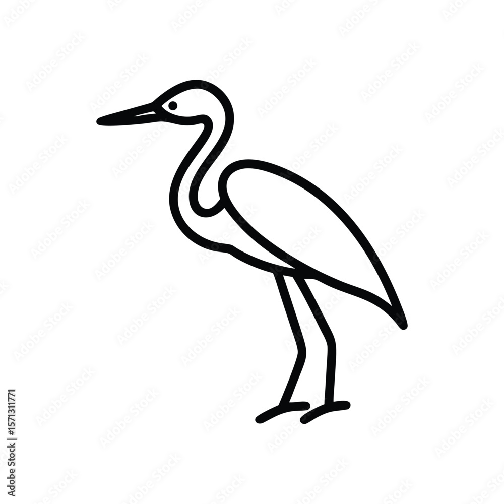 Fototapeta premium Black-crowned crane and night heron with a white background, featuring a wild bird's silhouette