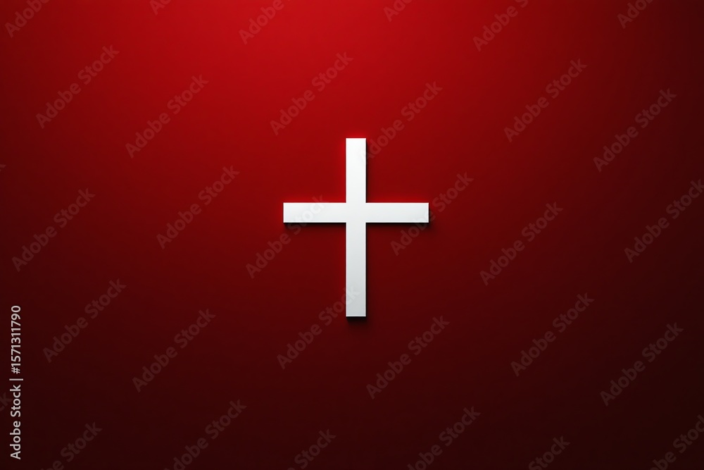Obraz premium Simple White Cross on Red Background Minimalist Christian Symbol