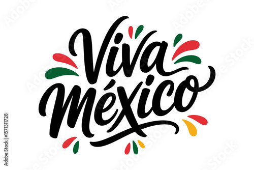 Viva México script, Mexican celebration typography, colorful festive calligraphy, national pride, modern vector illustration