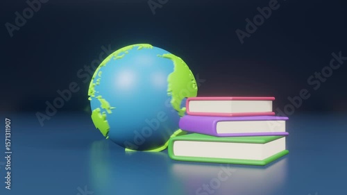 International literacy day motion video, ideal for international literacy day celebration. Creative animation featuring earth and books, celebrating World Book Day. Educational campaigns. 3d animation