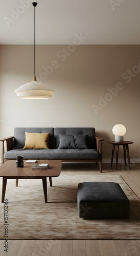 Wallpaper Mural Modern Japandi Living Room with Dark Wood Accents and Light Flooring Torontodigital.ca