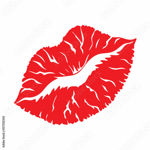 Red kiss mark with white details lips