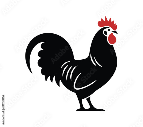 Rooster Standing Silhouette for Organic Poultry Labels
On White Background