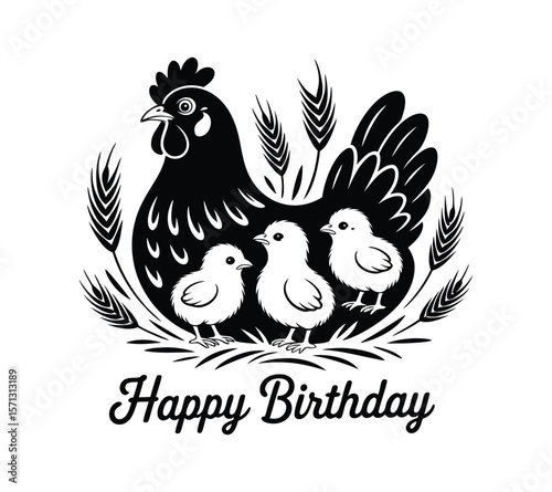 Chicken Family Silhouette for Poultry and Farm Logos On White Background
