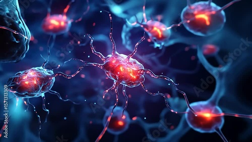 A close-up visualization of neurons with glowing connections, illustrating neural activity.