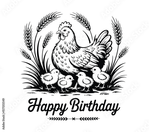 Cute Mother Hen and Chicks Scene for Spring Designs
On White Background