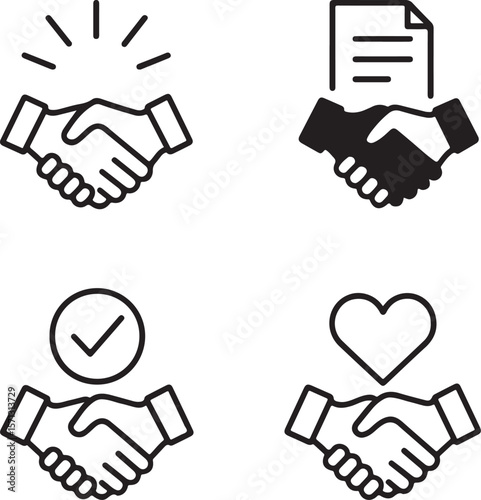 Collection of handshake icons representing agreement collaboration partnership and trust in business