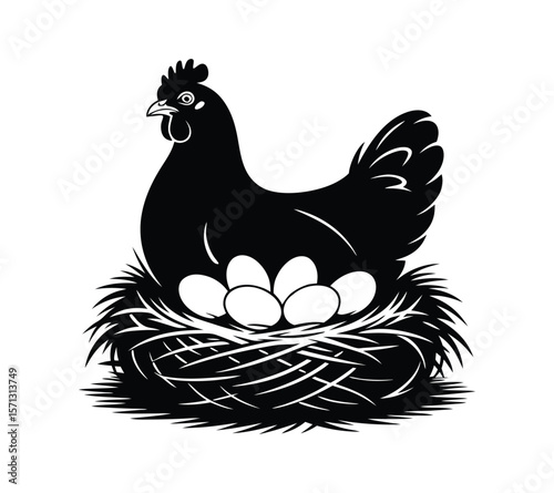 Black Hen and Nest Icon for Egg Packaging Designs

