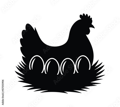 Mother Hen with Eggs Logo – Organic Farm Symbol

